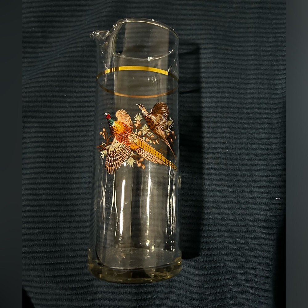 Vintage Martini Cocktail Pitcher Pheasant Birds Barware Mid Century